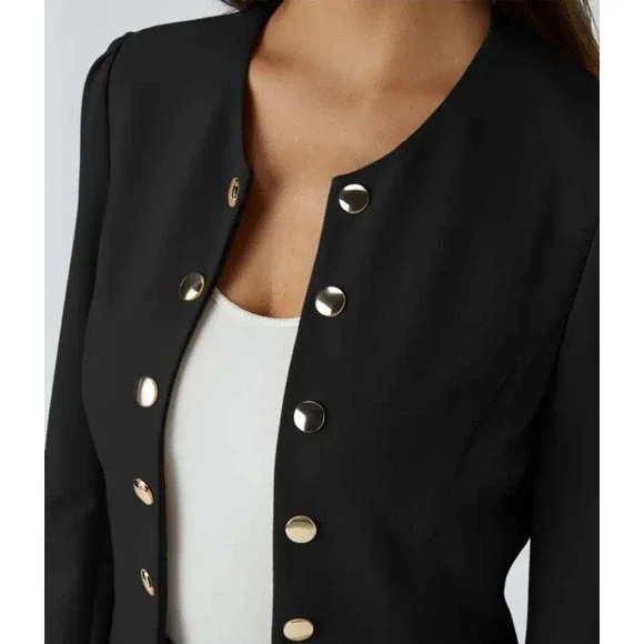 Halara SculptKnit Round Neck Decorative Button Slim Work Blazer Black Medium - Picture 3 of 12